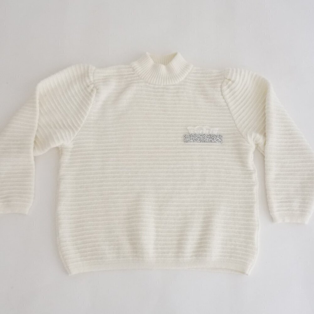 Vintage White Knit Ribbed 15% Angora Mockneck Sweater S Made in Italy